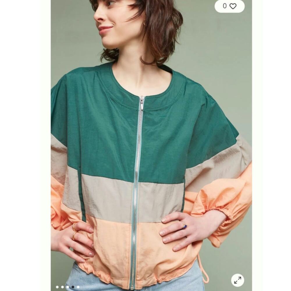 Anthropologie Elevenses Colorblock Dolman Sleeve Cinch Hem Windbreaker M/L